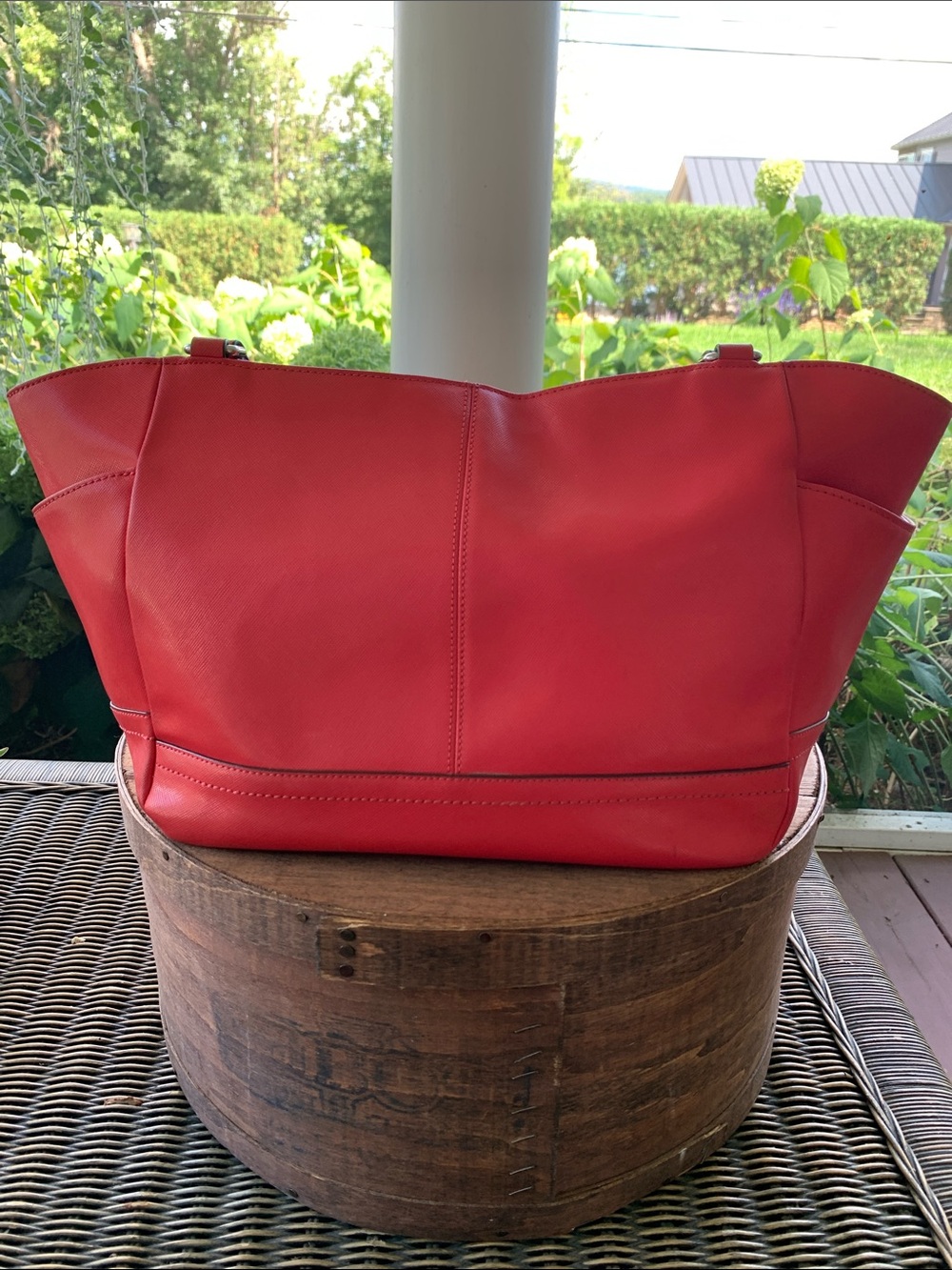 Coach Coral Red Leather Bag with Signature Charm - Picture 2 of 7